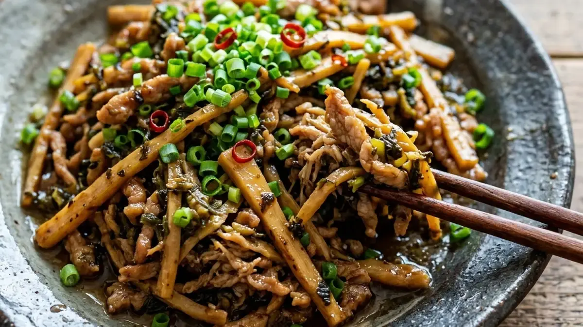 豚肉とたけのこの高菜炒め