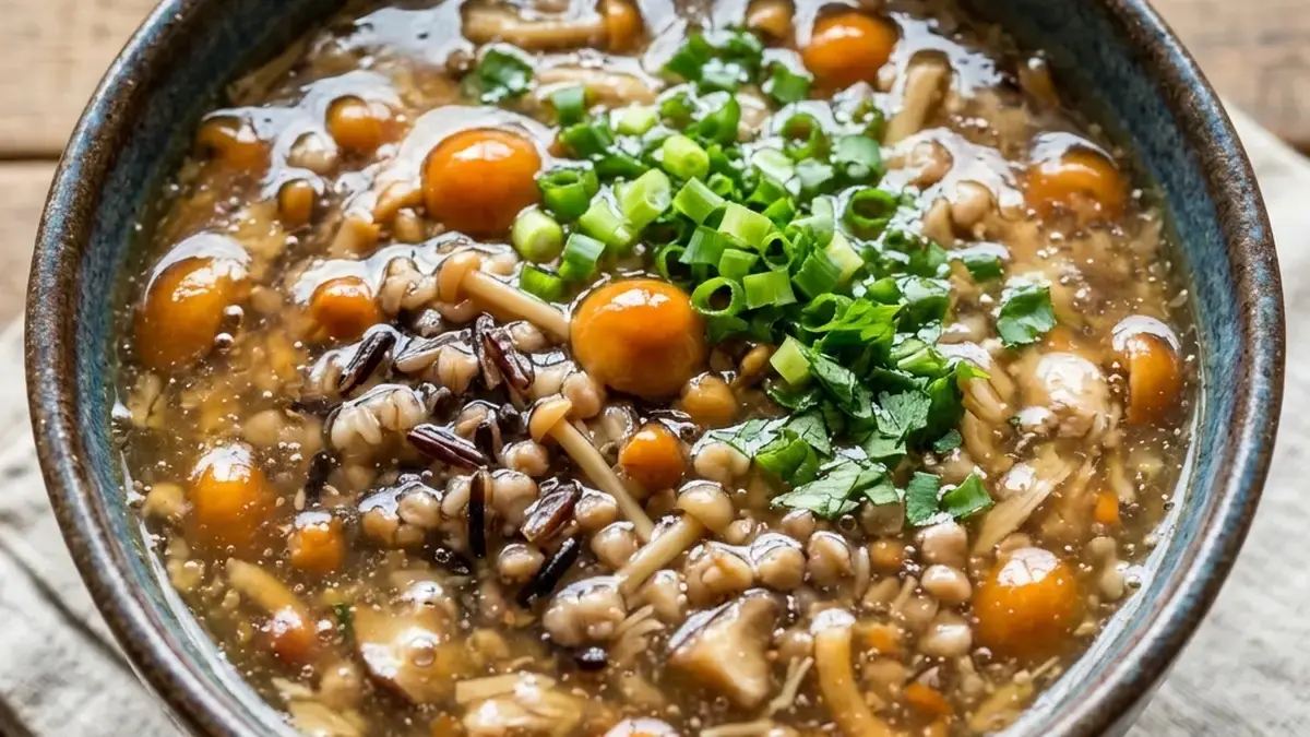 いろいろきのこと穀物のスープ