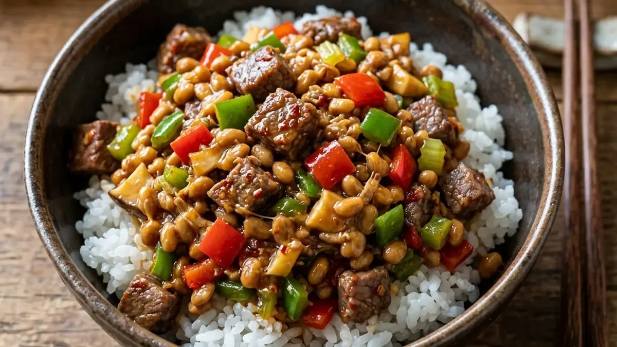 牛肉と納豆のピリ辛丼