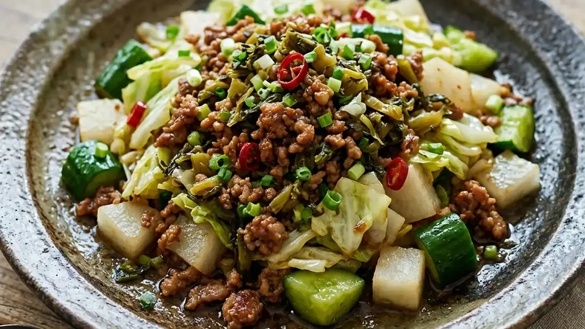 野菜とひき肉の炒め物
