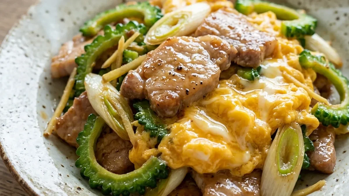 やわらか豚肉とゴーヤの卵炒め