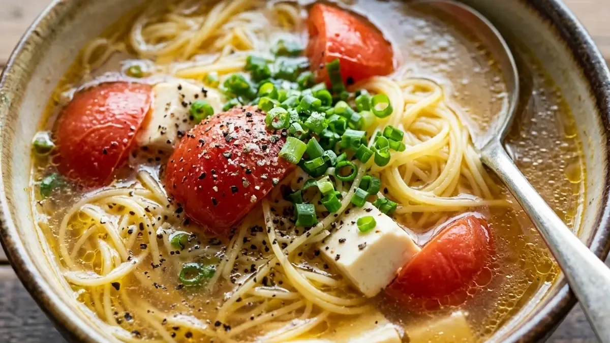 豆腐とフルーツトマトの黒こしょうスープ