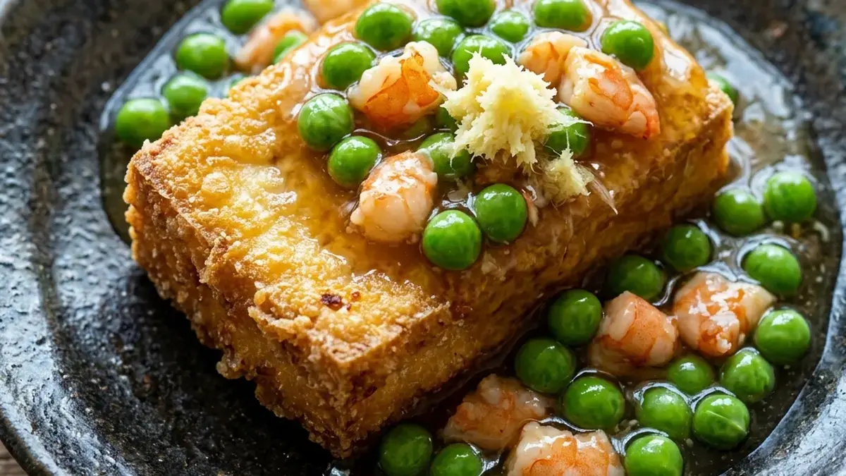 揚げ豆腐 えんどうのあんかけ