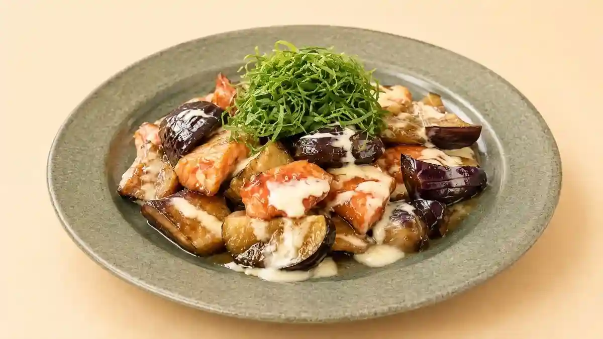 さけとなすの甘辛マヨソース
