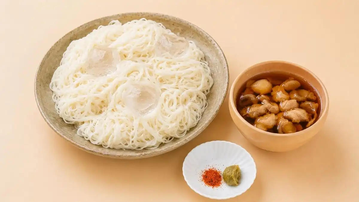 鶏の冷やあつそうめん