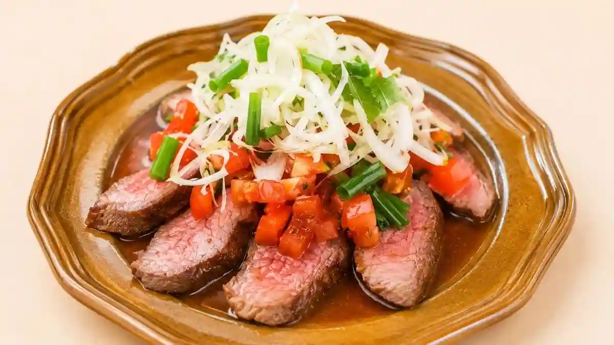 薬味ステーキ ポン酢トマトソース