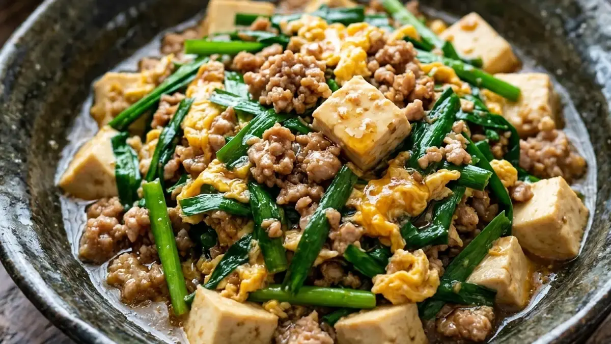 ひき肉と豆腐のにら炒め