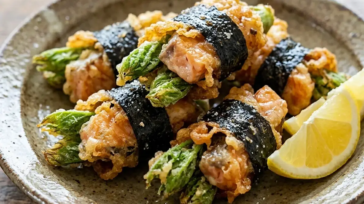 たらの芽とさけの磯辺揚げ