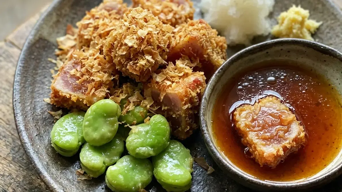 かつおとそら豆のおかか揚げ