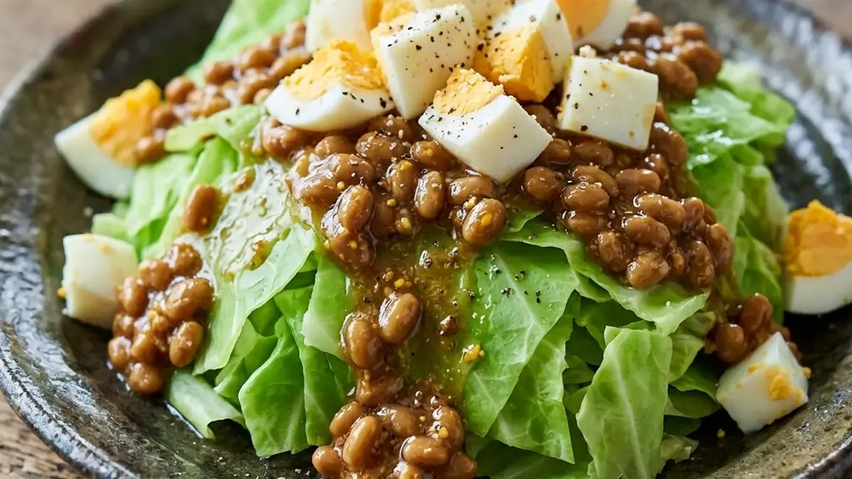 ゆでキャベツのからし納豆ソースがけ