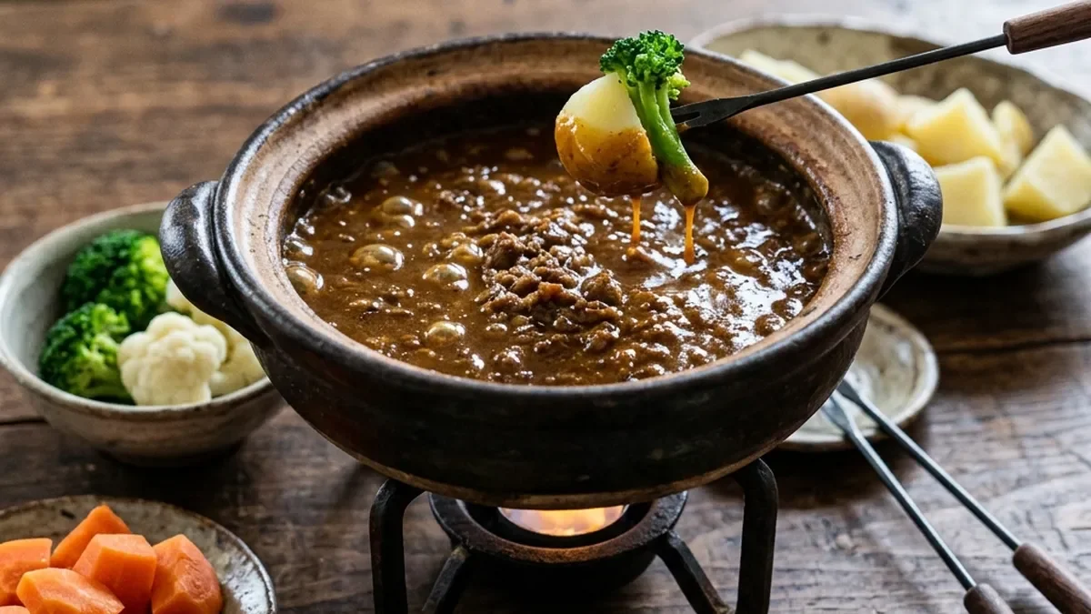 牛ひき肉のカレーフォンデュ鍋