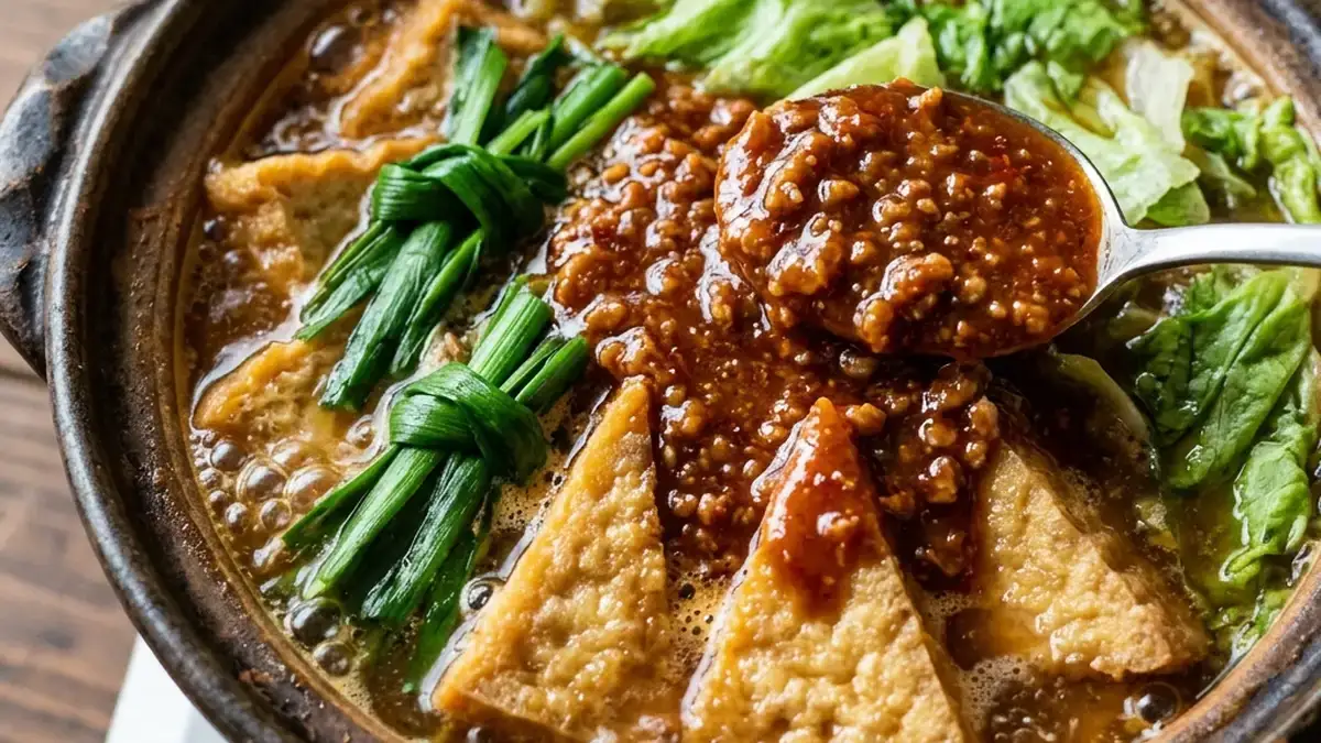 ピリ辛肉だれの厚揚げレタス鍋