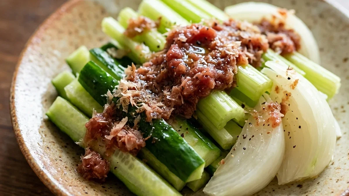 野菜の梅がつお添え