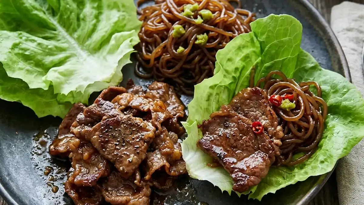 牛肉と糸こんにゃくのレタス包み