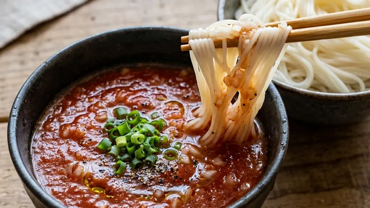 めんつゆ×トマトジュースのトマトそうめんだれ