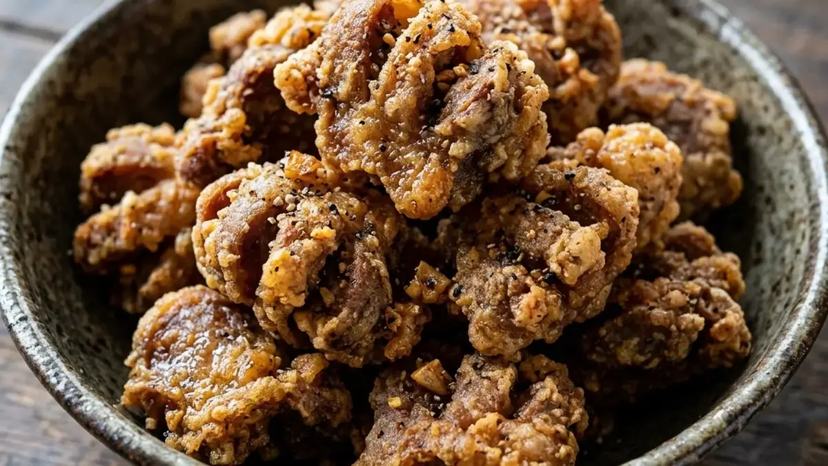 砂肝のにんにく黒こしょう唐揚げ